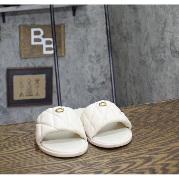 Coach Womens Holly Slide Quilted Sandal CR047 Chalk Off White 10B - Picture 3 of 7